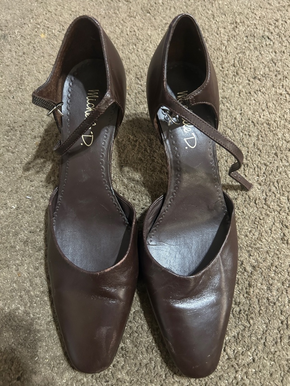 Michelle D Brown Leather Pointed-Toe Ankle-Strap Heels